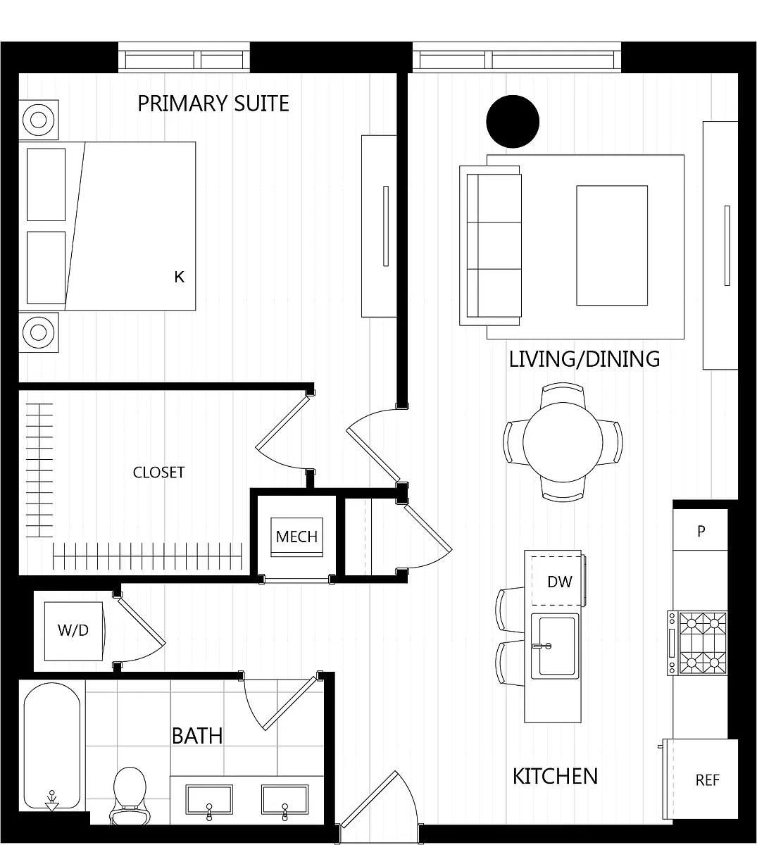 Floor plan 1 Bed/1 Bath-C2M