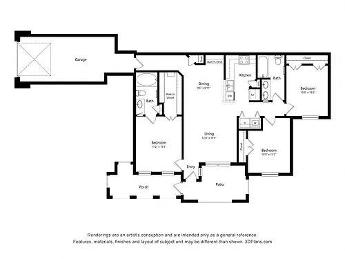 Floor plan Three Bedroom Apartment - C1