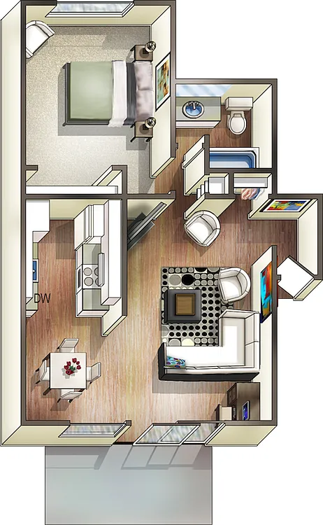 Floor plan 1x1DX - Mendocino