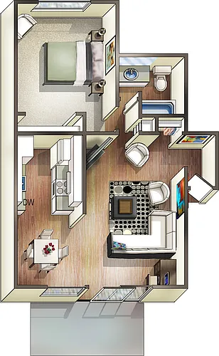 Floor plan 1x1DX - Mendocino
