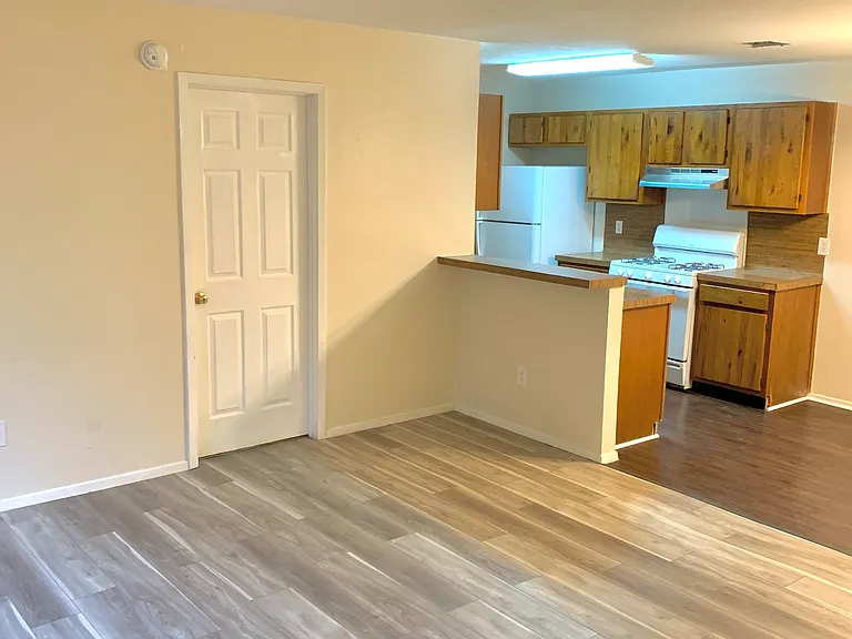 Living area with wood flooring
