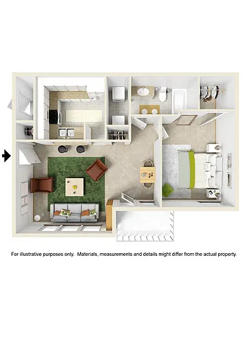 Floor plan 1 Bed 1 Bath w/Fireplace