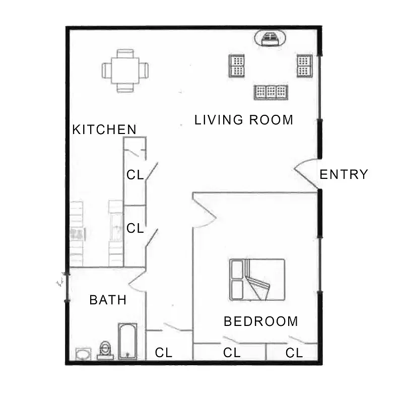 Floor plan 1 Bedroom, 1 Bath