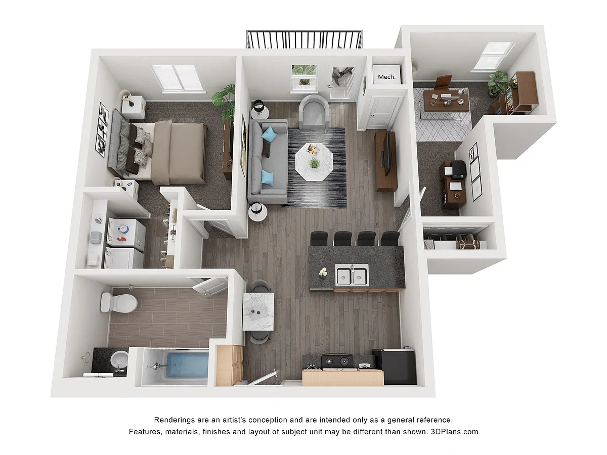 Floor plan 1 Bedroom 1 Bathroom with Den