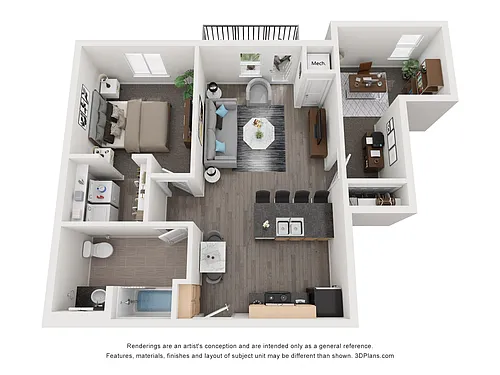 Floor plan 1 Bedroom 1 Bathroom with Den