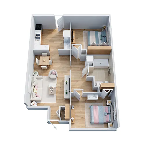 Floor plan 2 Bed | 1 Bath Townhome