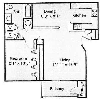 Floor plan 1 Bed 1 Bath