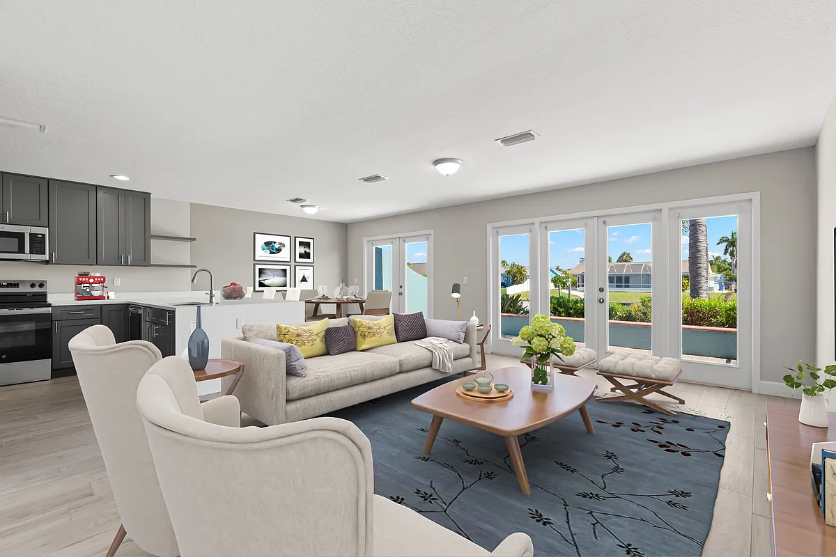 Living Room with French Patio Doors - Pilars Harbour