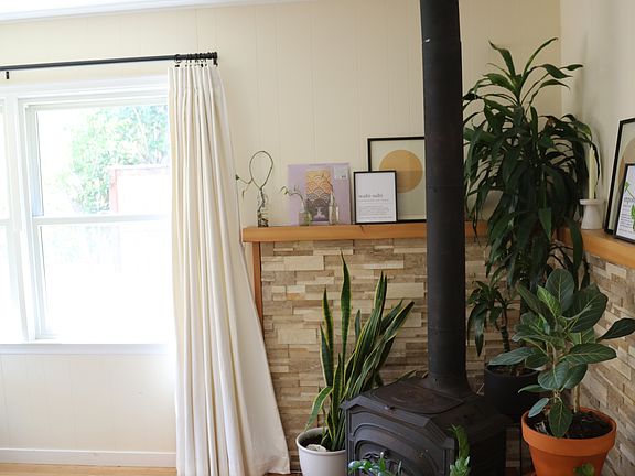 wood burning stove in living room