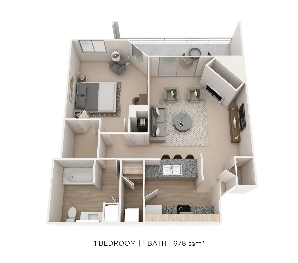 Floor plan One Bedroom - 678 sqft