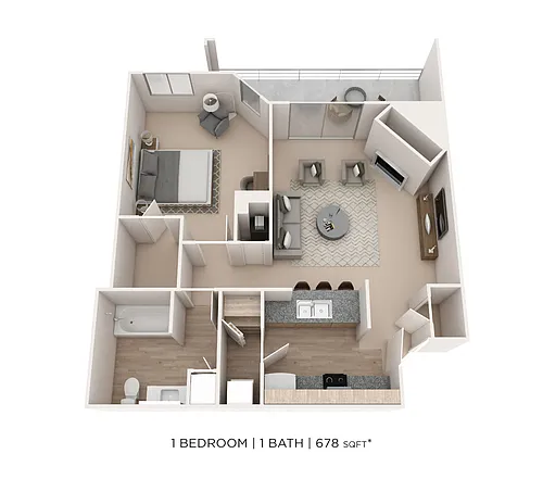 Floor plan One Bedroom - 678 sqft