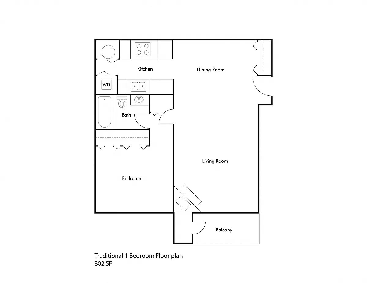 Floor plan 1 Bedroom Traditional