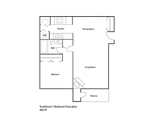 Floor plan 1 Bedroom Traditional