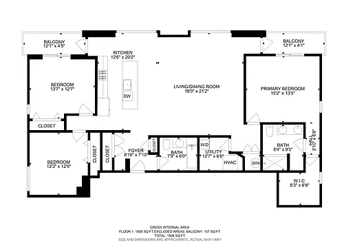 Floor plan 3 Bedroom, 2 Bath
