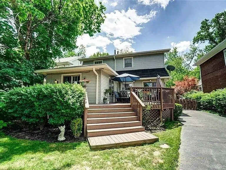 View of the deck looking south; garage is behind you.