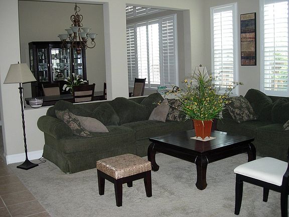 Living room with dining room in background