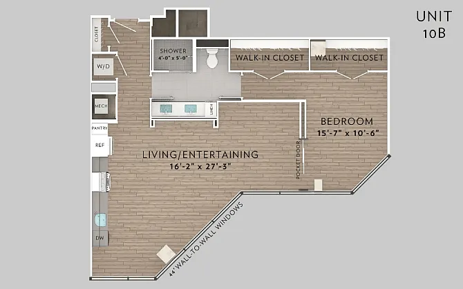 Floor plan 10B 1 Bed 1 Bath
