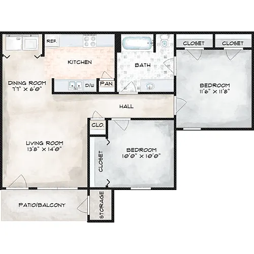 Floor plan 2 Bed 1 Bath