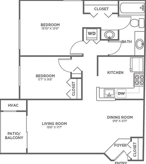 Two Bedroom One Bath (887 SF) Two Bedroom One Bath (887 SF)