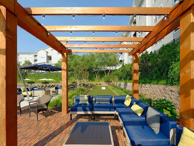 Courtyard with lounge seating and outdoor gaming area