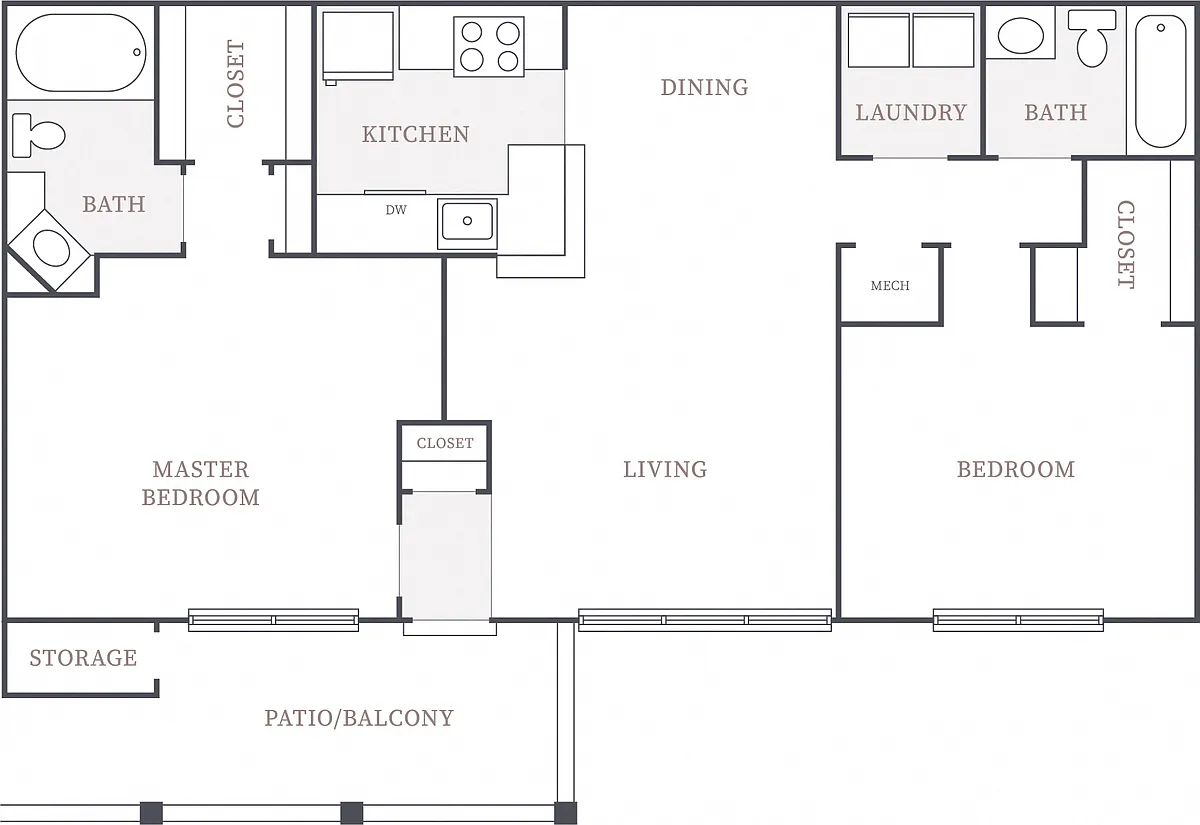 Floor plan 2 Bedroom 2 Bath Deluxe