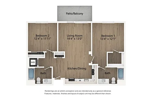 Floor plan Plan E - 2 Bedroom, 2 Bath