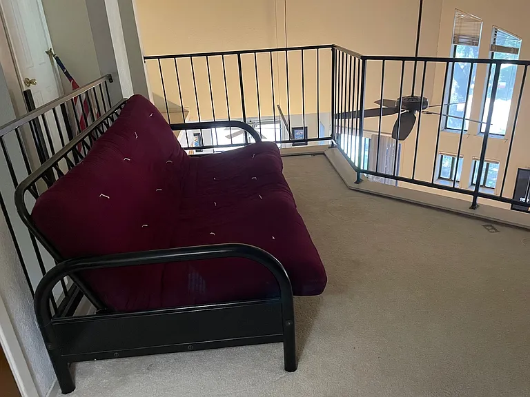 Loft space is multi purpose. Can be used for a game room or office, or just for storage.