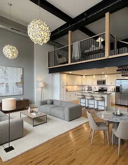 virtually staged living/ dining area