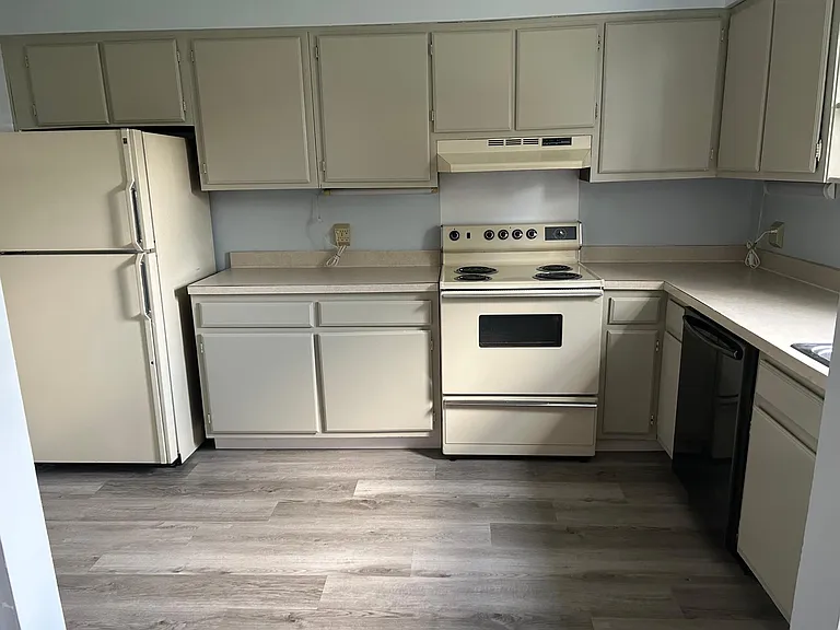 Lovely kitchen is freshly painted with new flooring and dishwasher. Loads of cupboards.