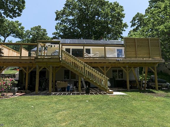 Deck from yard.  Clear glass
