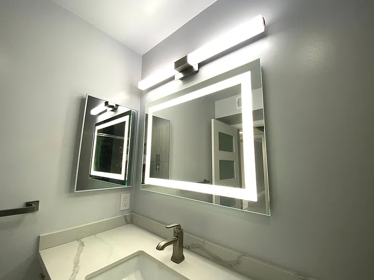 Bathroom With LED Vanity Dimming Lighting Mirror & Medicine Cabinets.