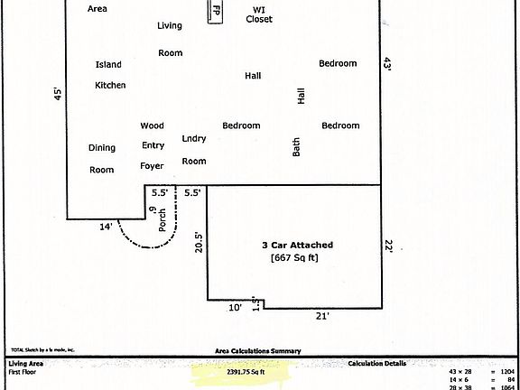 2392 sq.ft. per appraisal