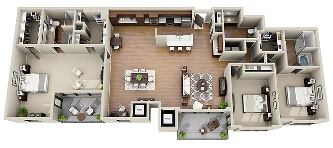 Floor plan 3 Bed 2.5 Bath Infinity Suite (FS 4)