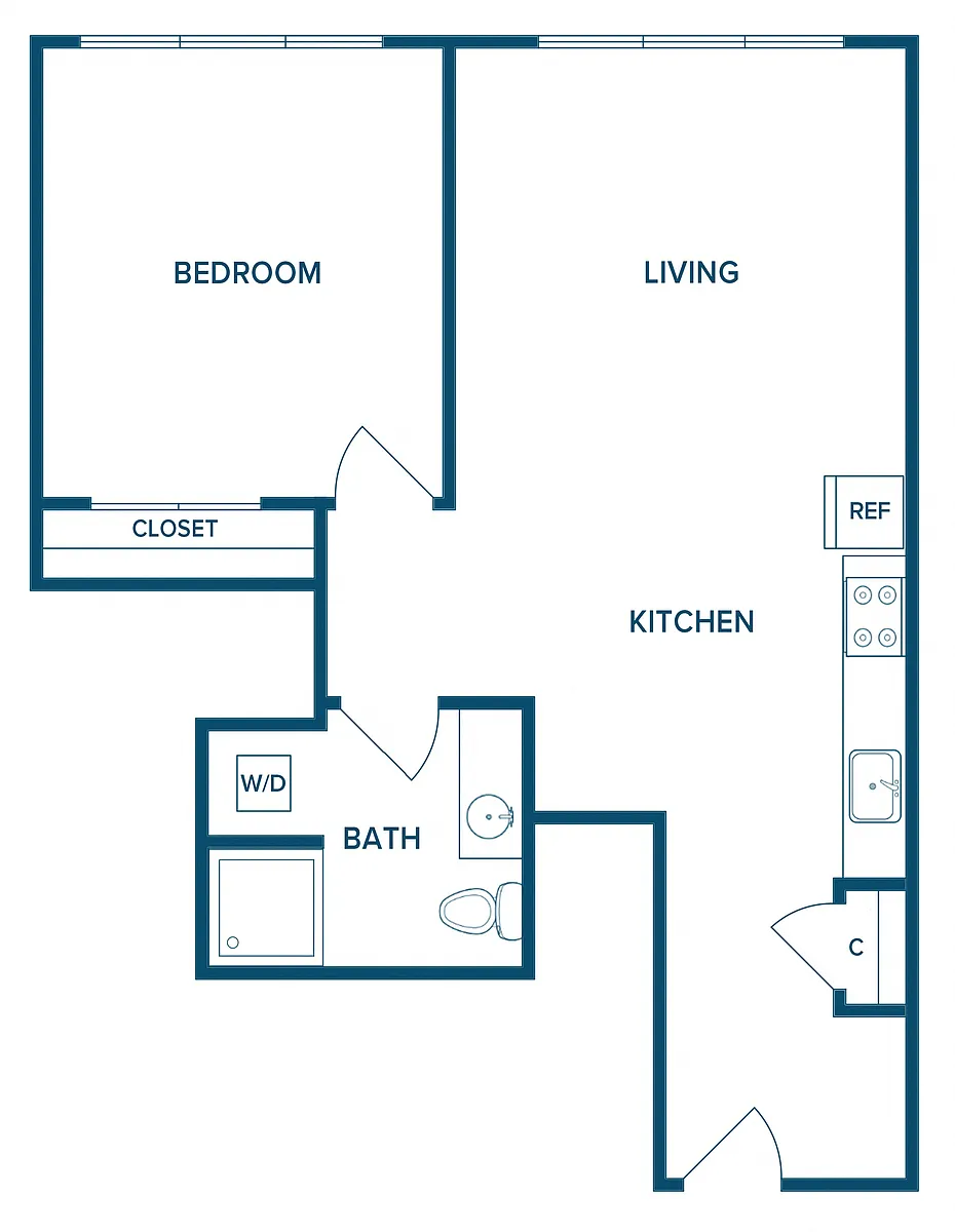 Floor plan 888: 1 Bedroom D