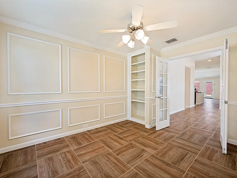 French doors and built in bookcase