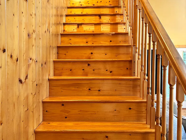 Stairs leading to the loft and upstairs bedroom and bathroom
