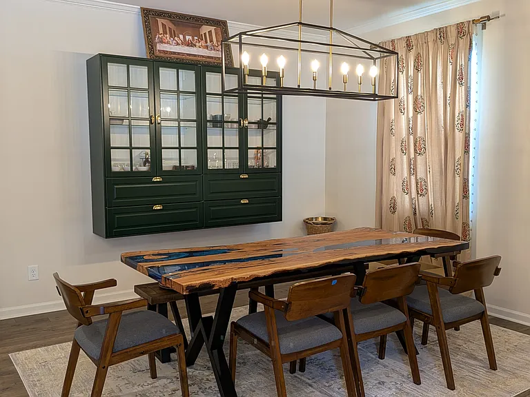Dining with Chandelier and Storage Cabinets
