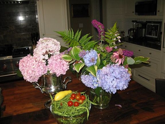 Kitchen with flowers from garden