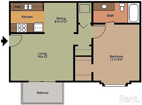 Floor plan 1 Bedroom with Balcony