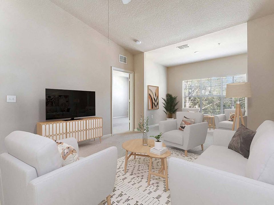 Living room with plush carpeting