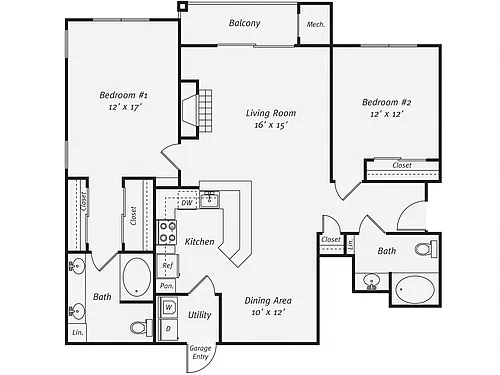 Floor plan 2 Bed/2 Bath-B3G