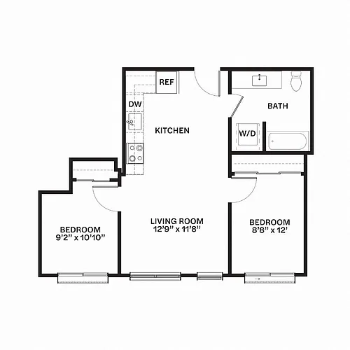 Floor plan Two Bed One Bath E3