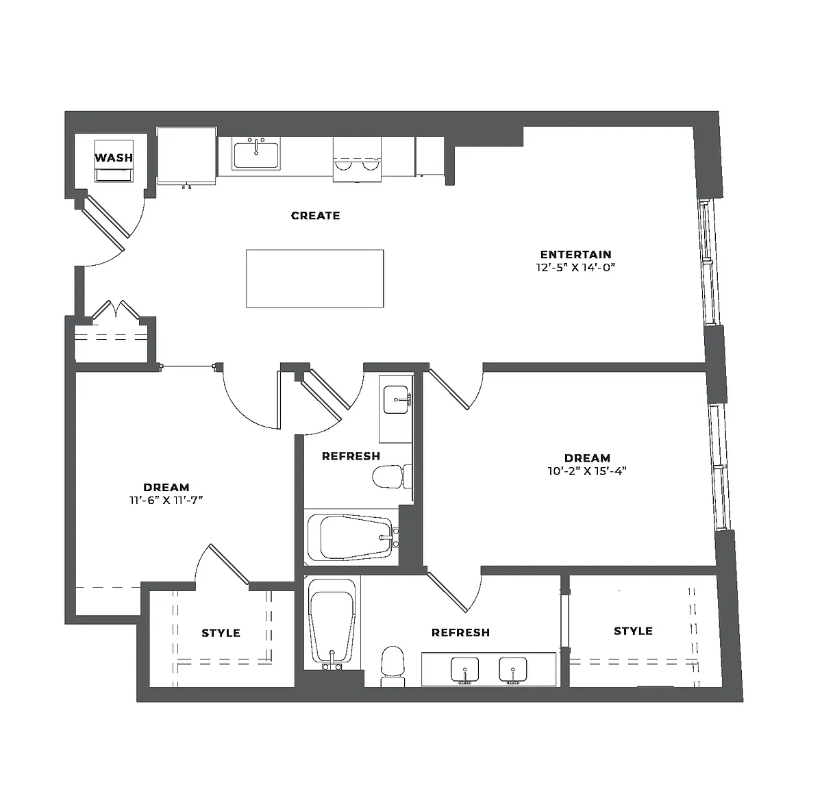 Floor plan 1 Bed Den/2 Bath-BJ2