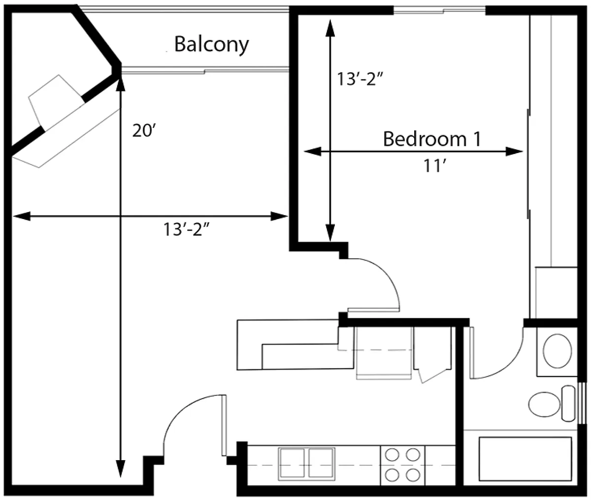 Floor plan 1BR 1BA - FLOOR PLAN H - 1441 MIDVALE
