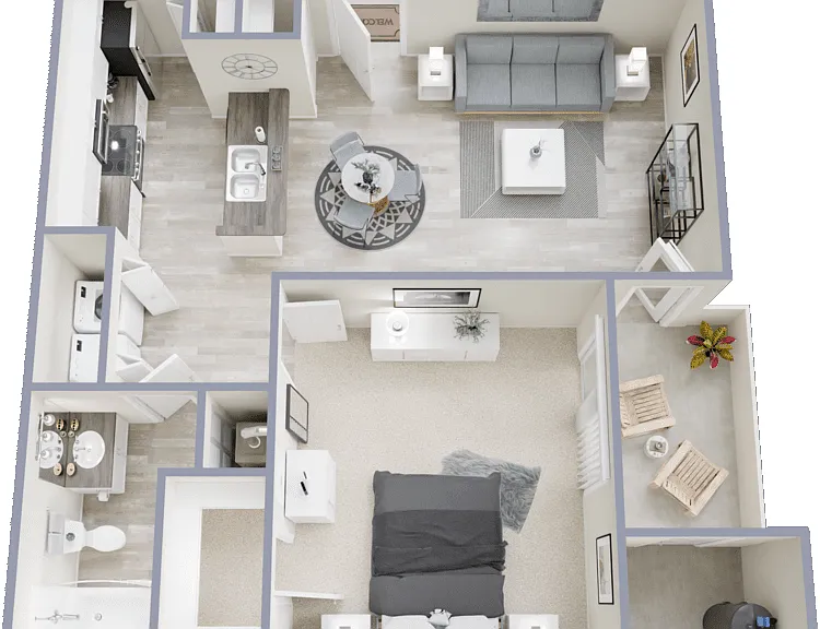 1 Bed 1 Bath A Floorplan Diagram