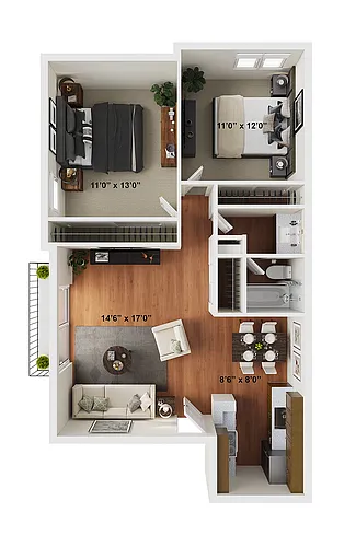 Floor plan 2 BR x 1 BA - A