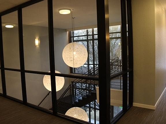 storefront glass looking into lobby