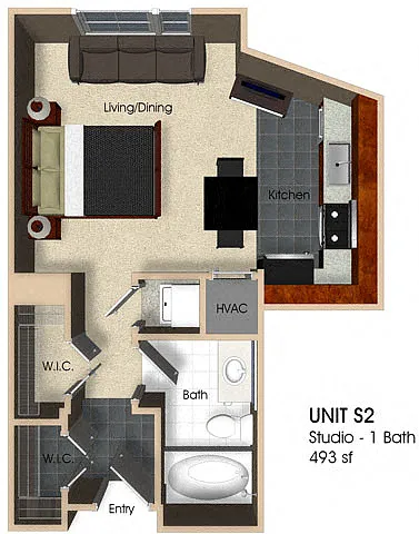 Floor plan (S2) Studio - 1 Bathroom