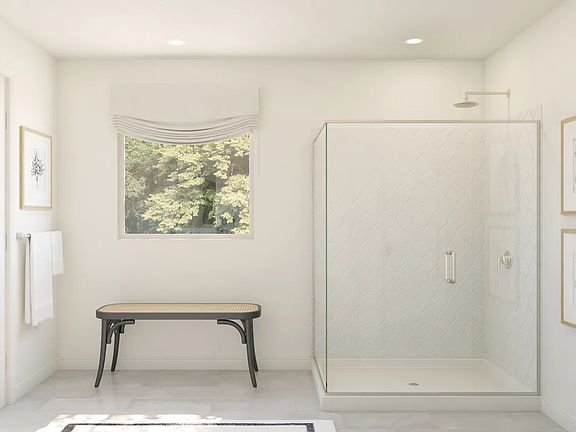 Primary bath with glass shower enclosure