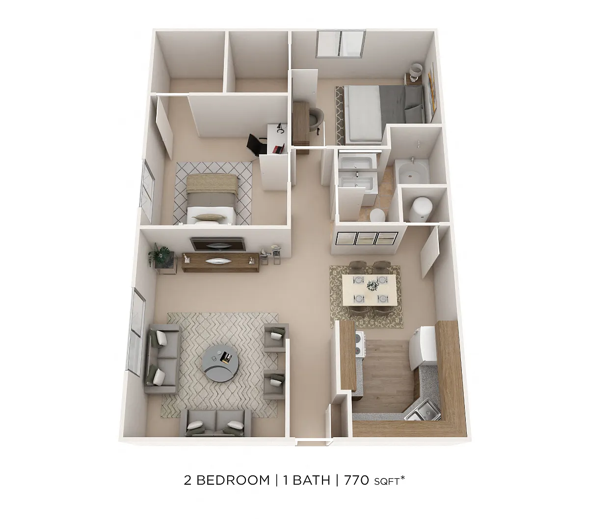 Floor plan Two Bedroom- 770 sqft